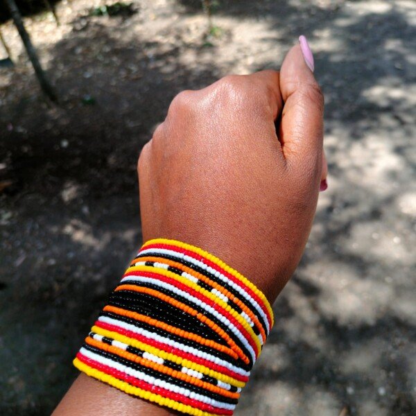 Sunburst Maasai beaded bracelet – yellow, orange & black handmade African jewelry