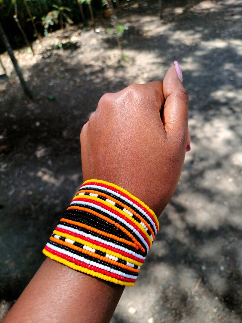 Sunburst Maasai beaded bracelet - yellow, orange & black handmade African jewelry