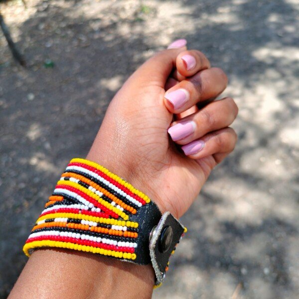 Sunburst Maasai beaded bracelet – yellow, orange & black handmade African jewelry