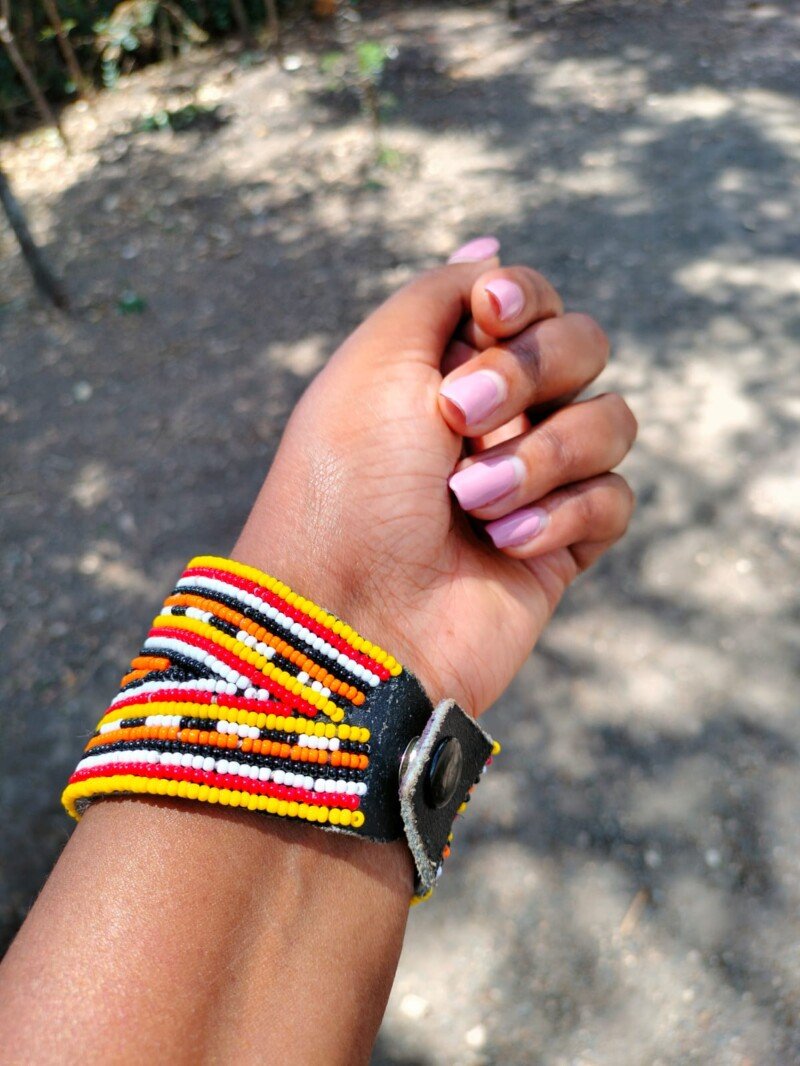 Sunburst Maasai beaded bracelet - yellow, orange & black handmade African jewelry