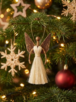 Angel Ornament on Christmas Tree Handcrafted sisal angel Christmas ornaments