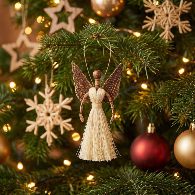 Handcrafted sisal angel Christmas ornaments