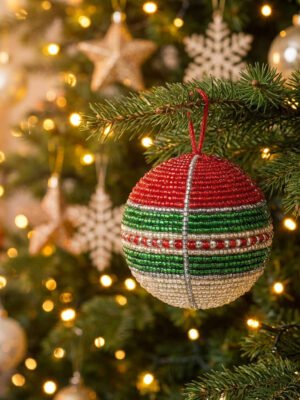 Beaded Spherical Ornament on Christmas Tree Beaded Spherical Ornament on Christmas Tree