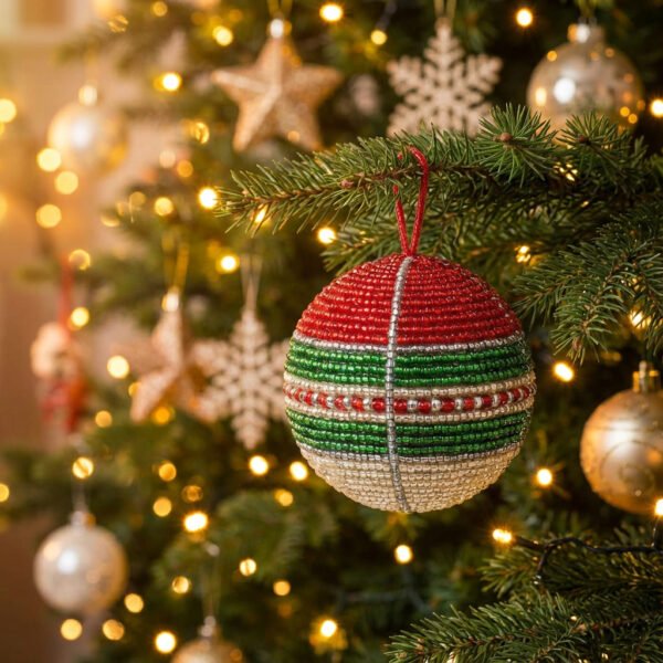 Beaded Spherical Ornament on Christmas Tree
