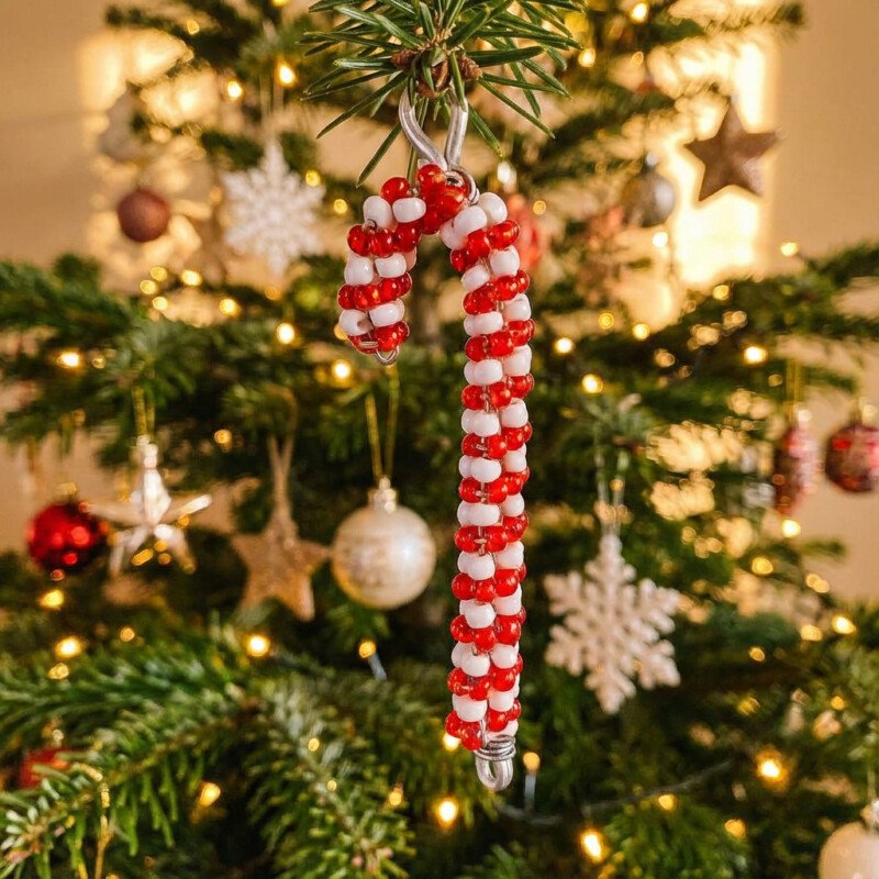 Candy Cane Ornament on Christmas Tree