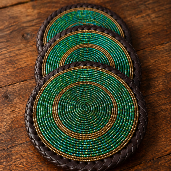 Green & Gold Maasai Beaded Coasters