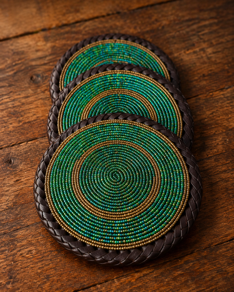 ChatGPT Image Apr 15, 2026, 03_52_48 PM Green & Gold Maasai Beaded Coasters