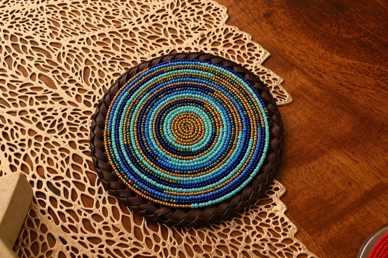 ChatGPT Image Apr 15, 2026, 11_49_52 AM Blue Beaded Coaster - Elegant African Handcrafted Table Accent