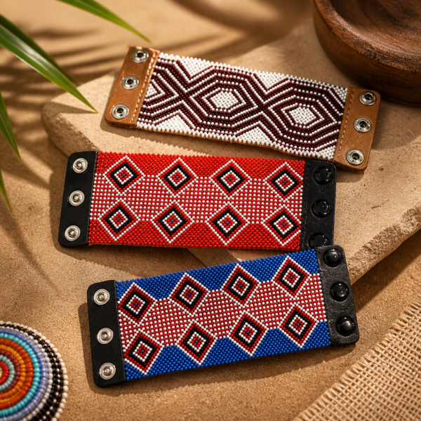 3 Unique Maasai beaded bracelets - handmade african jewelry