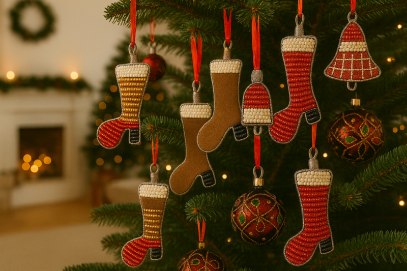 Handmade Beaded Christmas Stockings & Baubles