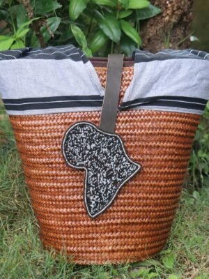 Kikoy Sisal Basket Handbag with Beaded Africa Map