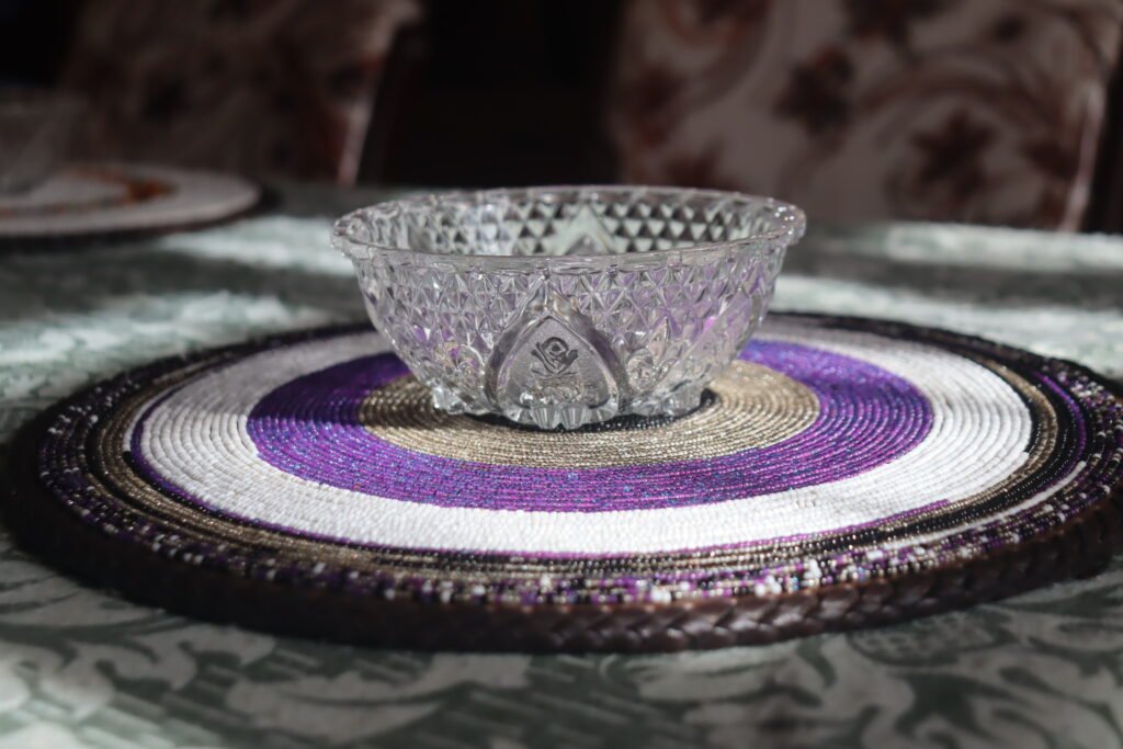 Crystal bowl on handmade placemat