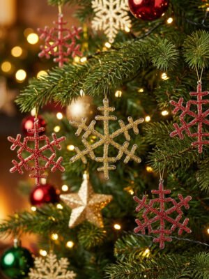 Snowflake Ornament on Christmas Tree Snowflake Ornament on Christmas Tree