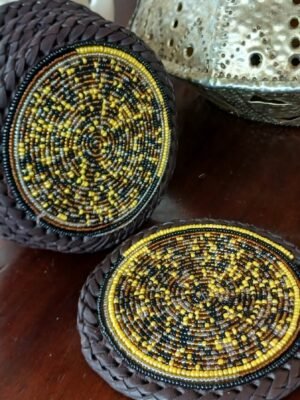 Black & Yellow Maasai Beaded Coasters Black & Yellow Maasai Beaded Coasters