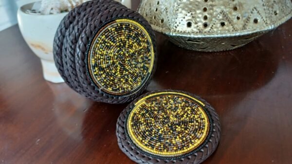 Black & Yellow Maasai Beaded Coasters Black & Yellow Maasai Beaded Coasters