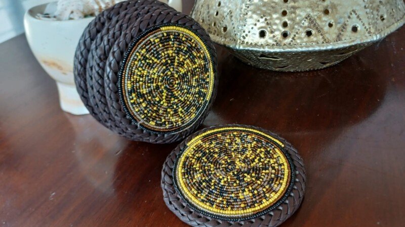 Black & Yellow Maasai Beaded Coasters Black & Yellow Maasai Beaded Coasters