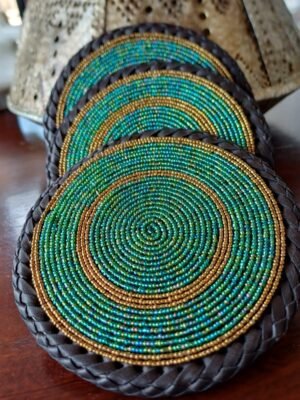 Green & Gold Maasai Beaded Coasters Green & Gold Maasai Beaded Coasters