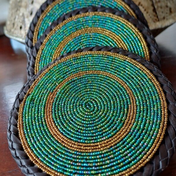 Green & Gold Maasai Beaded Coasters