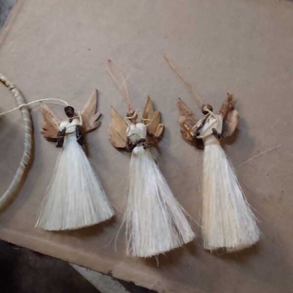 Tall Sisal Angel Dangles - Handmade African Christmas Decorations