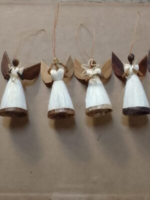 Short Sisal Angel Dangles - Handmade African Christmas Ornaments Short Sisal Angel Dangles - Handmade African Christmas Ornaments