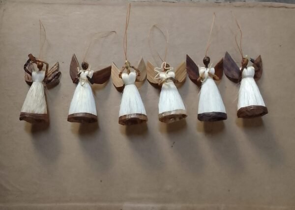 Short Sisal Angel Dangles - Handmade African Christmas Ornaments
