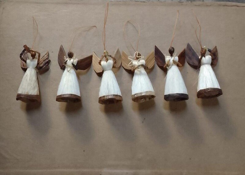 Short Sisal Angel Dangles - Handmade African Christmas Ornaments