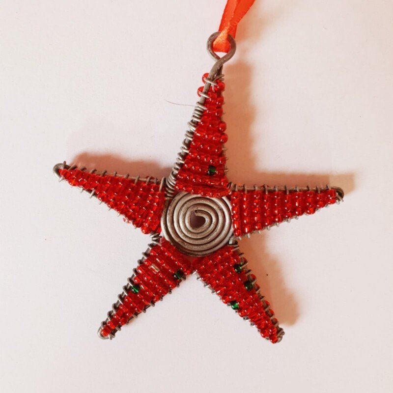Red star Christmas decor with metallic center