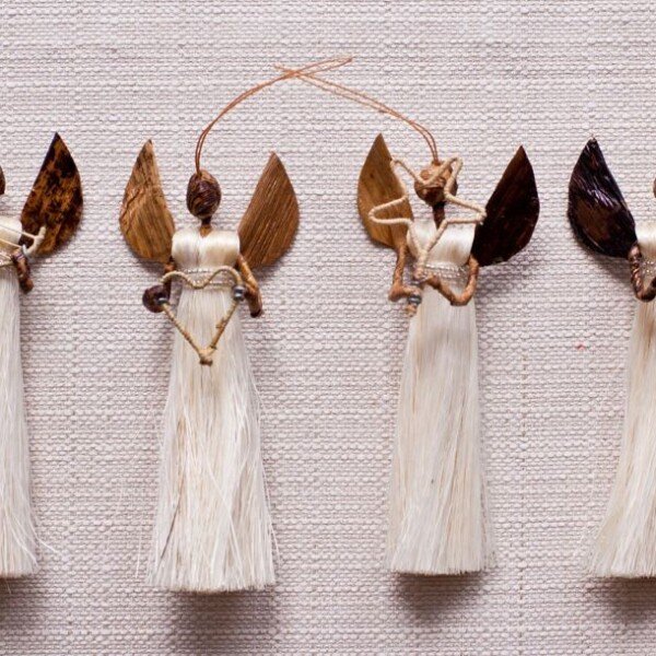 Tall Sisal Angel Dangles - Handmade African Christmas Decorations