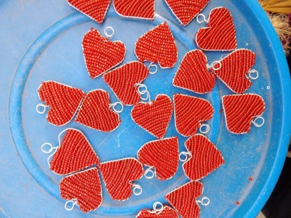 Handmade Red Beaded Heart Ornaments - African Love & Festive Decor