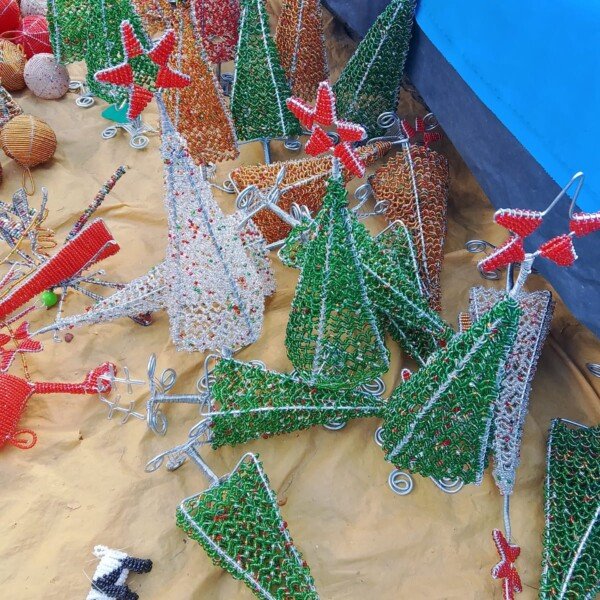 Handmade Beaded Christmas Tree with Star Top - African Festive Decor