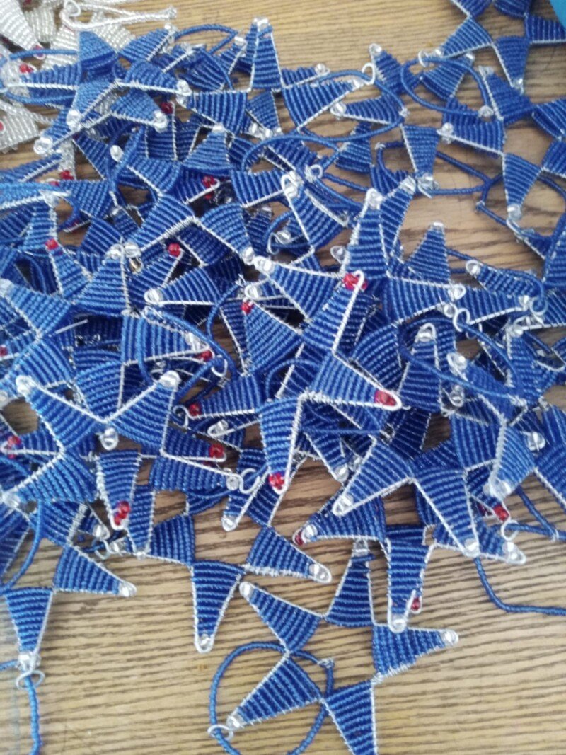 Blue Beaded Star Christmas Ornament