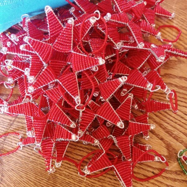 Red Beaded Star Christmas Ornament