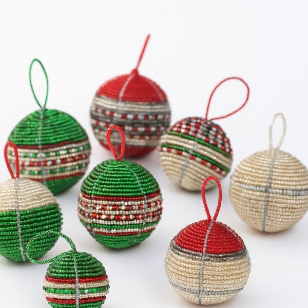 Handmade Beaded Spherical Christmas Ornament