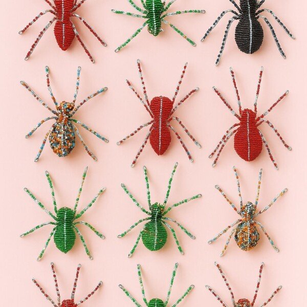 Handmade Beaded Spider Christmas Ornaments - African Beadwork Holiday Decor