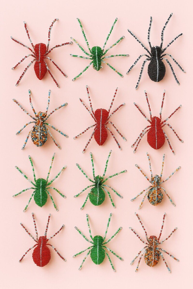 Handmade Beaded Spider Christmas Ornaments - African Beadwork Holiday Decor