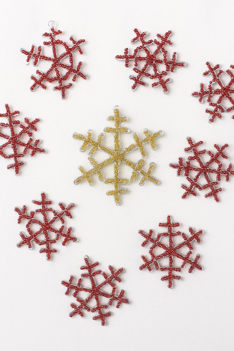 Beaded snowflakes Christmas decor - African holiday ornaments