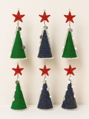 Handmade Beaded Christmas Trees with Star Top - Festive African Holiday Decor Handmade Beaded Christmas Trees with Star Top - Festive African Holiday Decor
