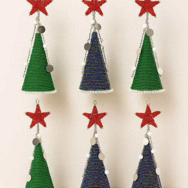 Handmade Beaded Christmas Trees with Star Top - Festive African Holiday Decor