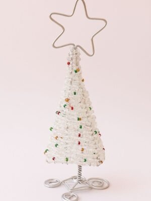 White Beaded Christmas Tree with Star Top - Handmade African Holiday Decor White Beaded Christmas Tree with Star Top - Handmade African Holiday Decor