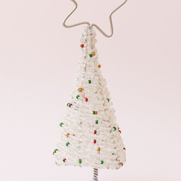 White Beaded Christmas Tree with Star Top - Handmade African Holiday Decor