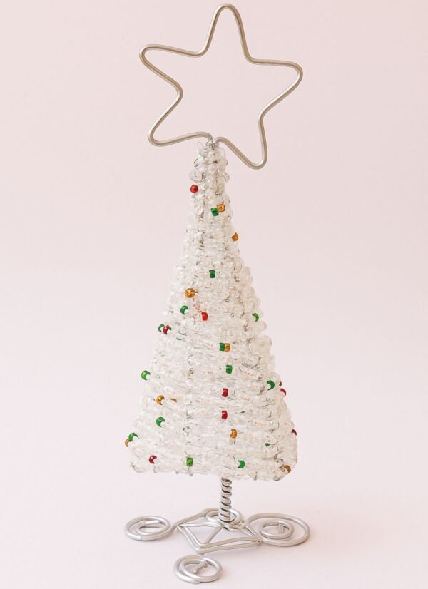 White Beaded Christmas Tree with Star Top - Handmade African Holiday Decor White Beaded Christmas Tree with Star Top - Handmade African Holiday Decor