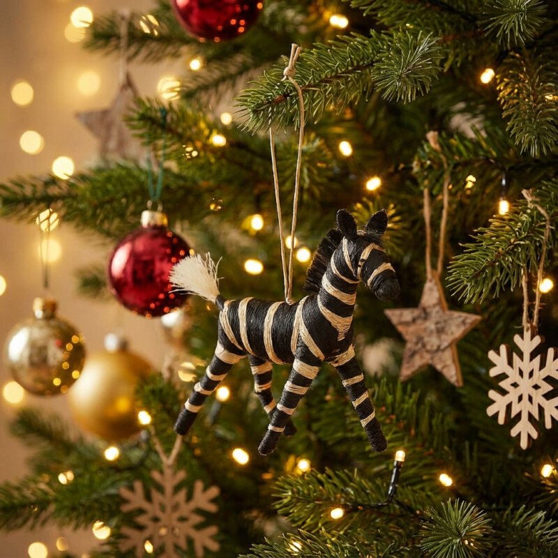 Reed Zebra Ornament on Christmas Tree Reed Zebra Ornament on Christmas Tree
