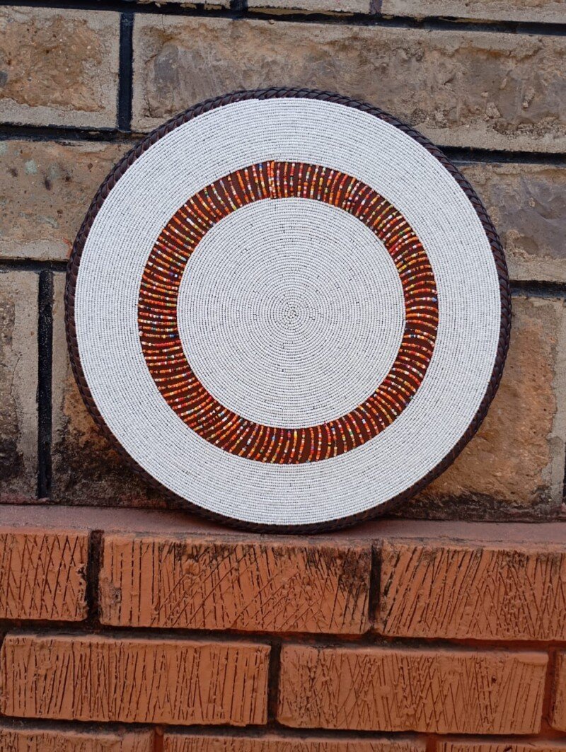 Ivory Dawn Maasai Beaded Placemat - Classic White Artisan Table Accent Ivory Dawn Maasai Beaded Placemat - Classic White Artisan Table Accent