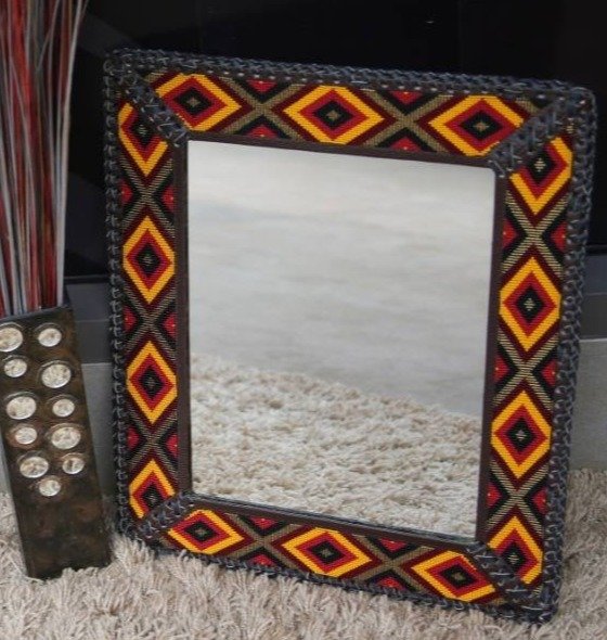 Amber Flame Beaded Square Mirror - 25 Inch