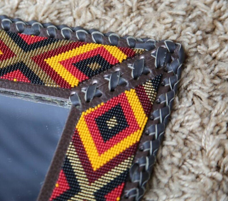 Amber Flame Beaded Square Mirror - 25 Inch