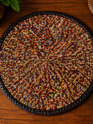 Handmade 13-Inch Multicolored Beaded Placemat - Kenyan Artisan Table Décor