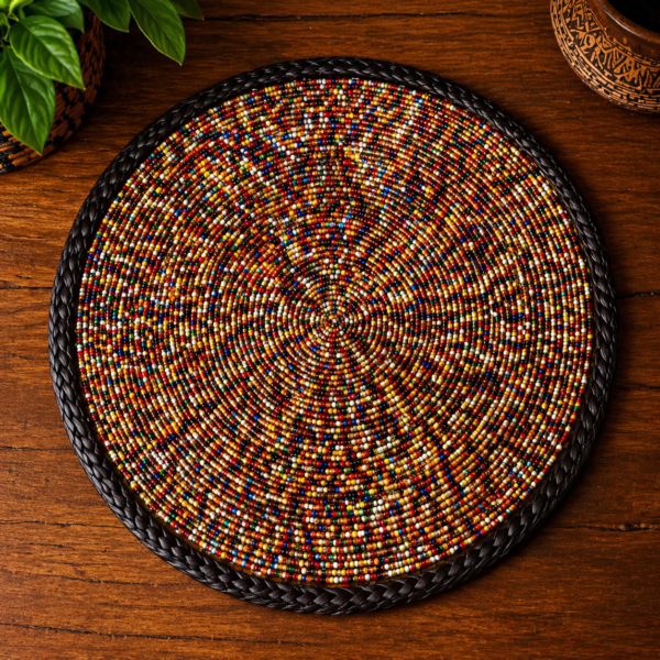 Handmade 13-Inch Multicolored Beaded Placemat - Kenyan Artisan Table Décor