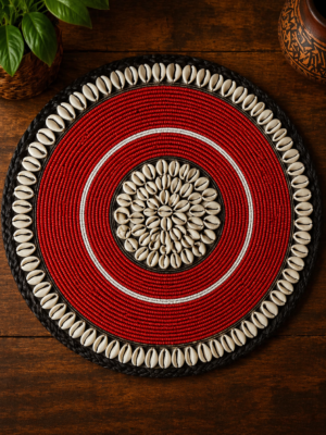 Handmade Maasai Beaded Placemat With Cowrie Shells