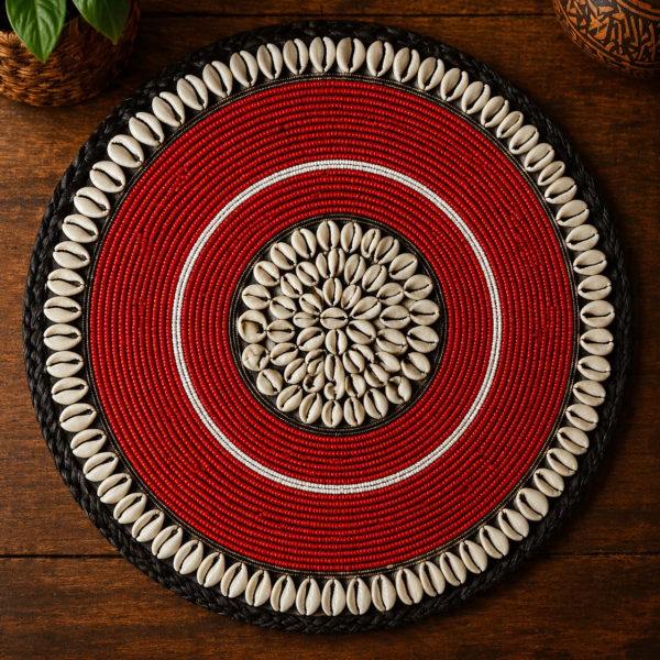 Handmade Maasai Beaded Placemat With Cowrie Shells