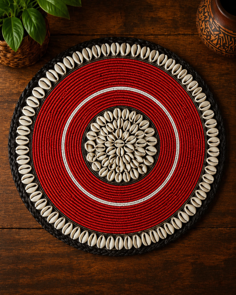 Handmade Maasai Beaded Placemat With Cowrie Shells